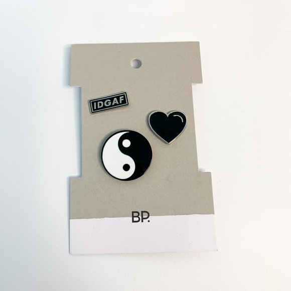 NEW BP IDGAF black white yin yang enamel heart pin set - Picture 1 of 3